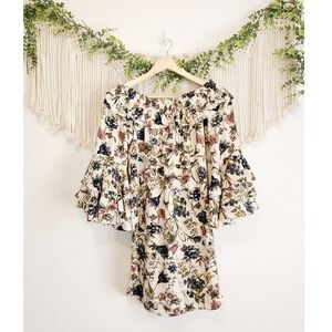 MISA Floral Off Shoulder Bell Sleeve Mini Dress S